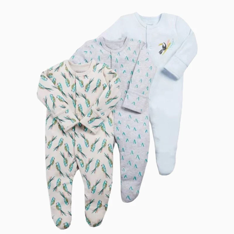 Baby Footie Pajamas with Button Closure 100% Cotton Girl/Boy Sleepwear 0-12 Months 3 Pack | Детская одежда и обувь