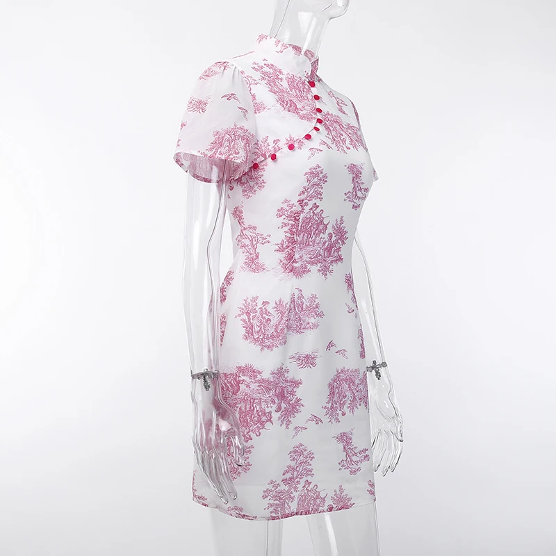 Обтягивающее винтажное женское платье, элегантное китайское Cheongsam тонкое красное ретро-платье на пуговицах, летнее повседневное женское платье с коротким рукавом