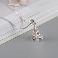 3d eiffel tower model pure 925 sterling silver necklaces pendant statement for womengirl fashion jewelry