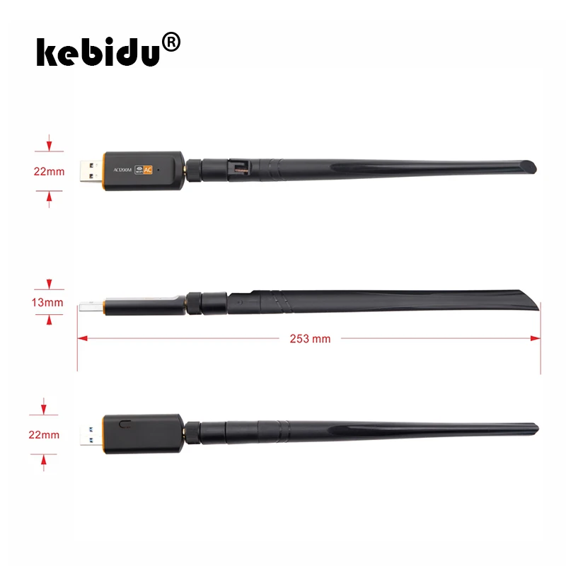 

Kebidu USB 3,0 беспроводной Wi-Fi адаптер 2,4 ГГц/5 ГГц Двухдиапазонная сетевая карта 1200 Мбит/с супер скорость RTL8812 с 5dBi антенной для ПК
