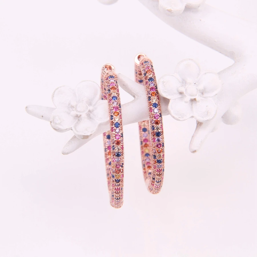 

Hemiston Thomas Rose Gold Full Paved ROYALTY COLOURFUL STONES Creole Hoop Earrings, Romantic Jewelry Gift For Women TS 126CX