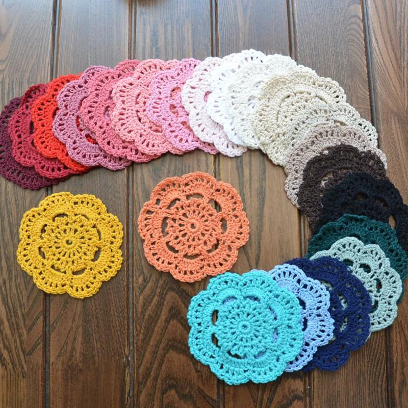 12pcs Retro 10cm Round Crochet Coasters Handmade Table Mat Mori Doilies Cup Pad shooting props Flower Lampshade | Дом и сад