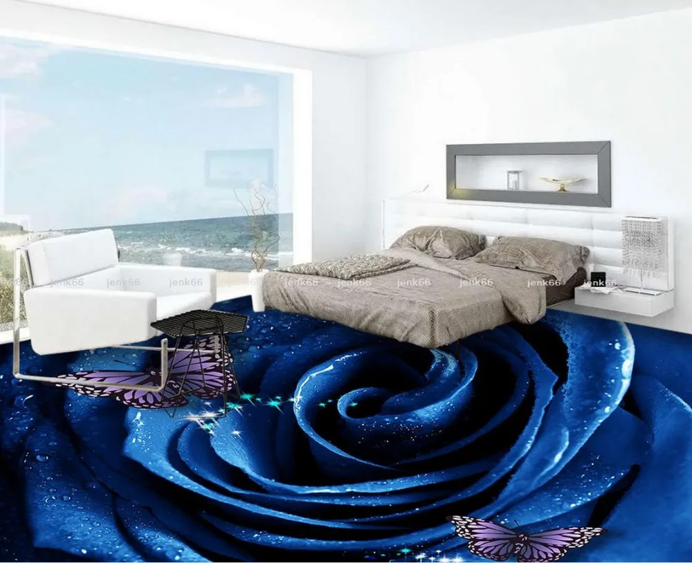 Синий Модный 3d Пол на заказ фото Самоклеящиеся 3D ПВХ водонепроницаемые пол обои