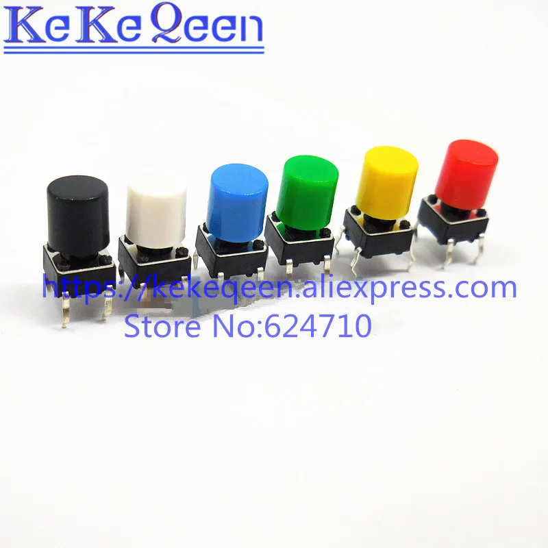 100pcs 7Colors Plastic Cap hat for 6*6mm Tactile Push Button Switch Lid Cover A56 6x6mm Green Yellow Red Black White Blue Grey |