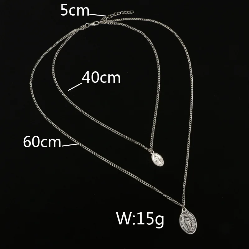 VGDS 2018 New Arrived Creative Double Chains Lucky Virgin Mary Pendant Necklaces Zinc Alloy Simple Fashion Men Women | Украшения и