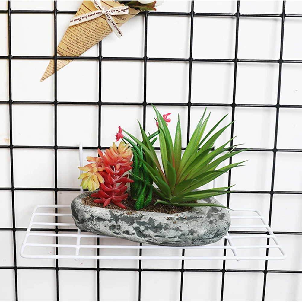 Wall Mounted Hanging Tray Hook Panel Storage Rack Home Decor Metal Mesh Dolls Flower Pot Photo Display Iron Wire Grid Bedroom | Дом и сад