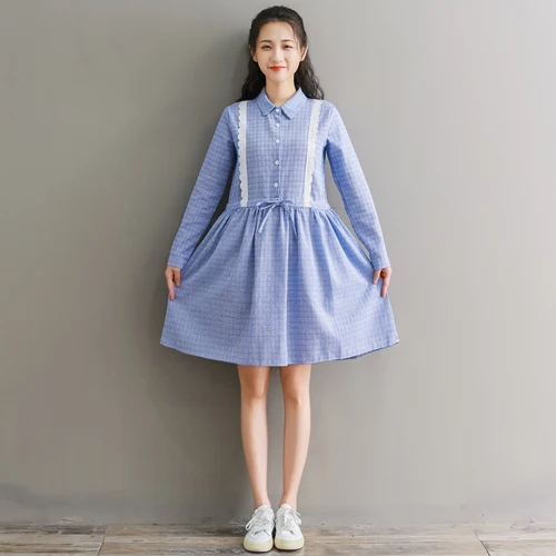 Mori Girl/весенне-осеннее женское милое платье цвет синий розовый Повседневное в