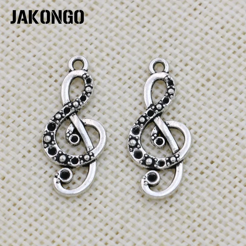JAKONGO Antique Silver Plated Music Note Charms Pendant for Jewelry Making Bracelet Accessories DIY 28x12mm 20PCS/lot | Украшения и