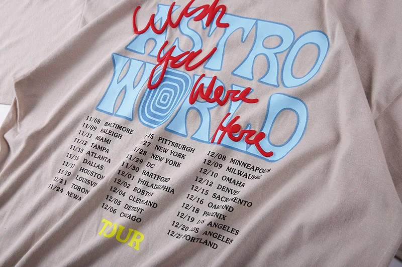 TRAVIS SCOTT ASTROWORLD Festival Pop Up Tour Short Sleeve T-Shirt Best Quality TRAVIS SCOTT ASTROWORLD Print T-Shirt Men's