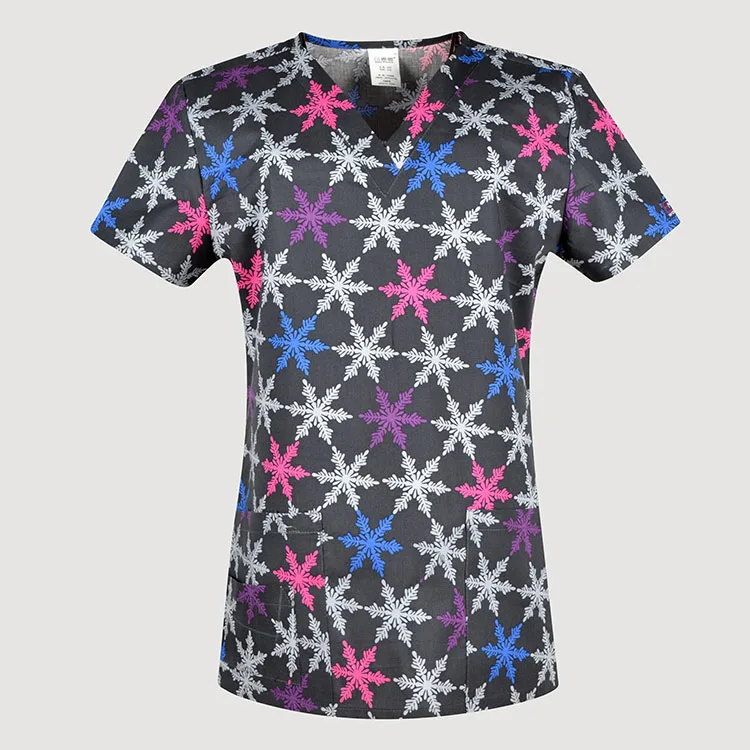 SCRUB TOP 4 Разноцветный принт женский костюм медика Топы Одежда Хлопок хирургическая форма доктор дантист рабочая одежда скраб-топ v-образный вырез лето - Цвет: SCRUB TOP 4