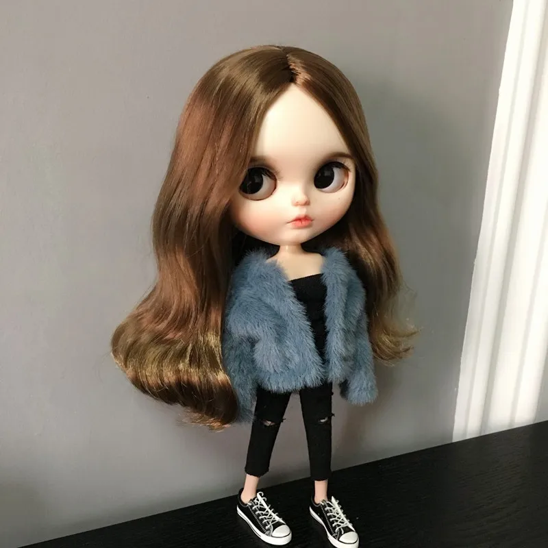 1 шт. модная шуба ручной работы синяя короткая для blyth ob24 azone s barbis 1/6 аксессуары