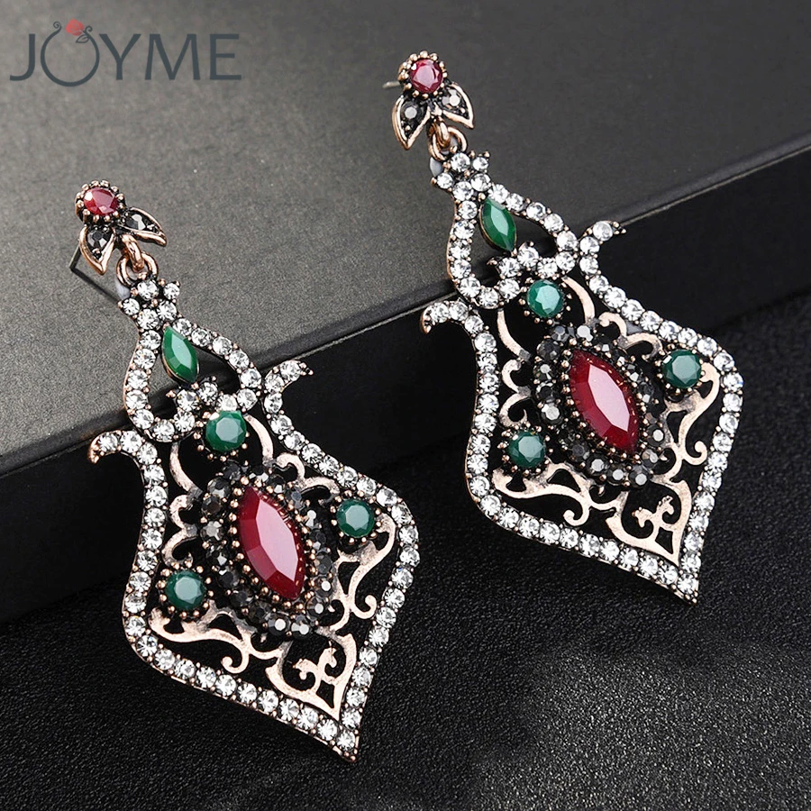 Женские серьги подвески в этническом турецком стиле яркие с цветком виде цветка