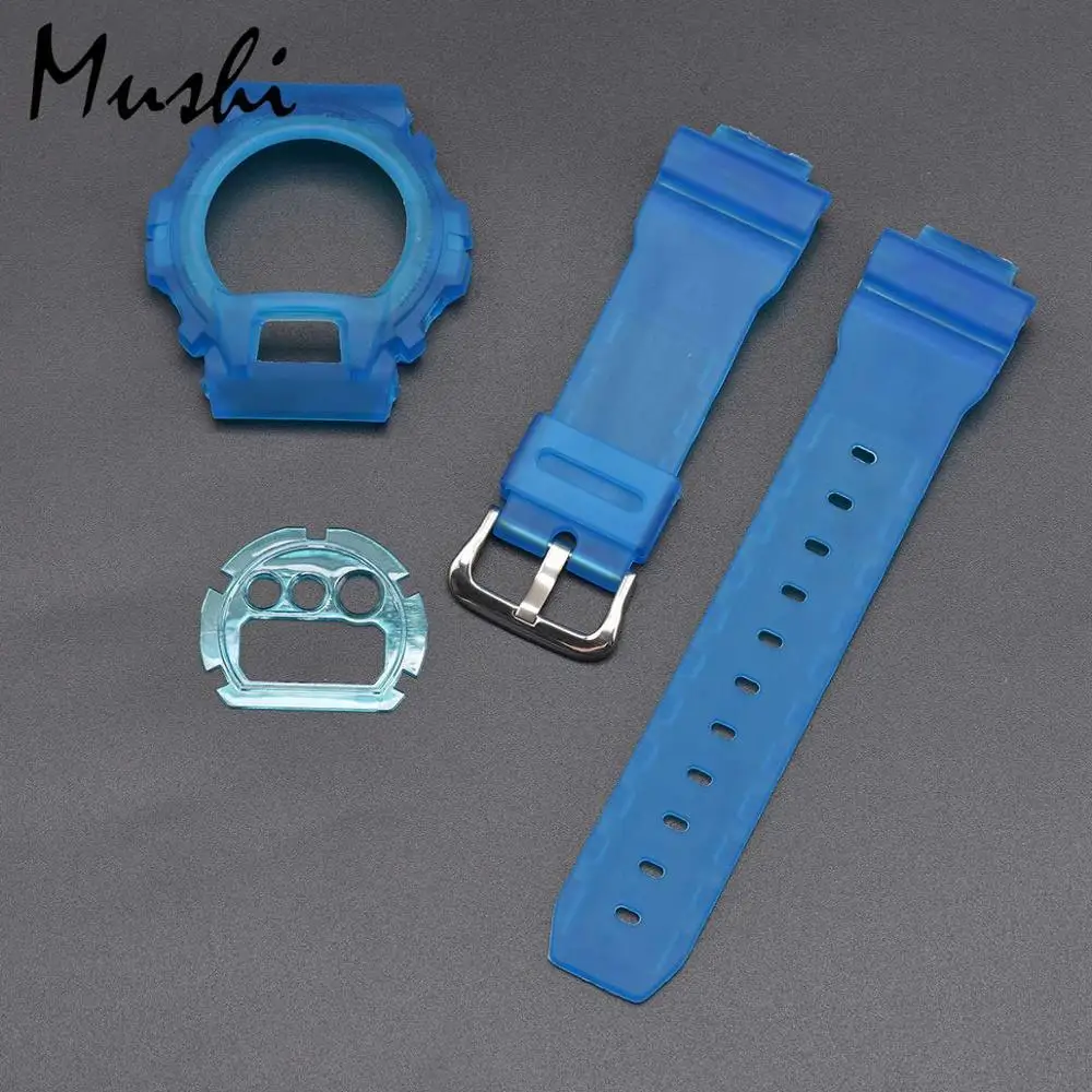 Оранжевый Mushi ремешок для часов Casio DW 6900 6930 6600 черный резиновый спортивный мужской ремешок с пряжкой чехол для часов с инструментом - Цвет ремешка: Оранжевый