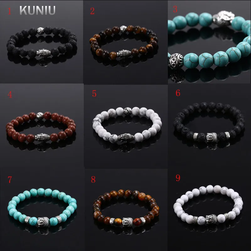 Модный браслет Fatpig из натуральной лавы ручной работы с головой Будды 8 мм |