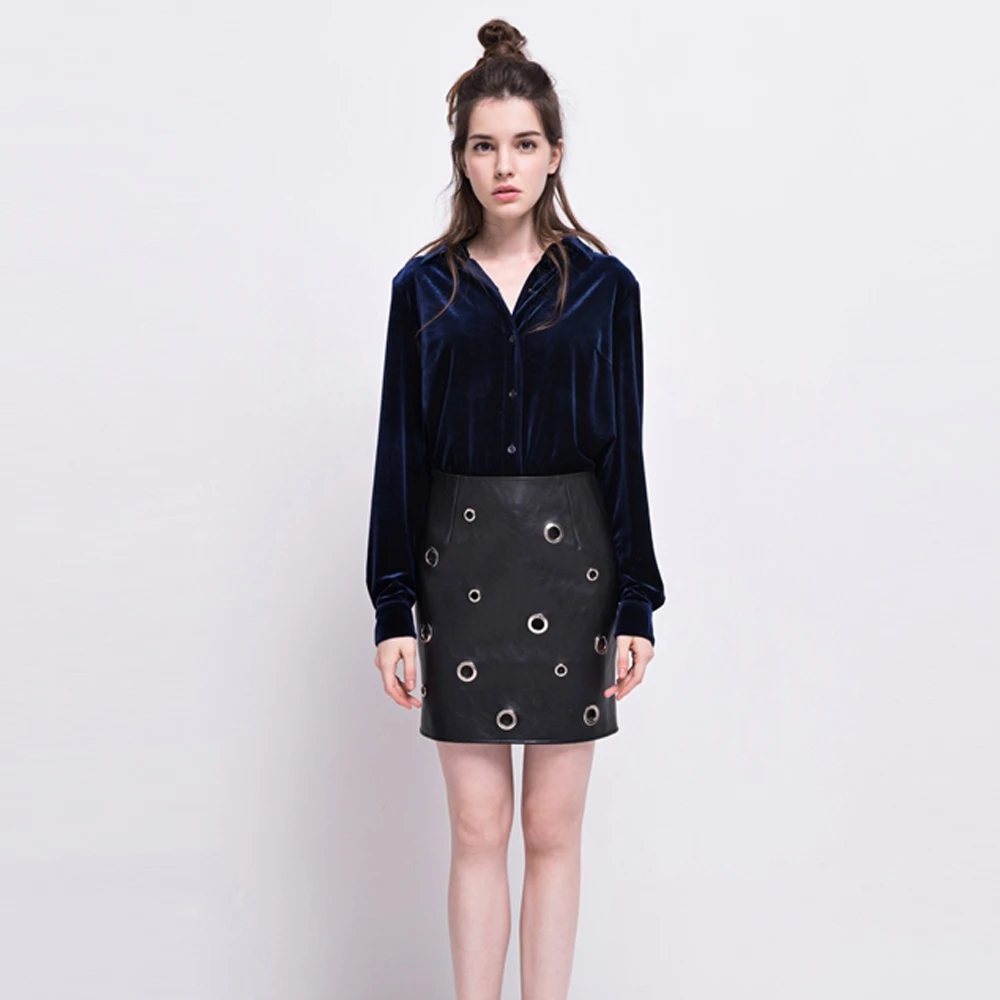 HYH HAOYIHUI Women Long Sleeve Shirt Dark Blue Velvet Office Elegant Blouses Casual Shirts Ladies Blusas Sexy Winter Basic Tops|elegant blouse|shirt