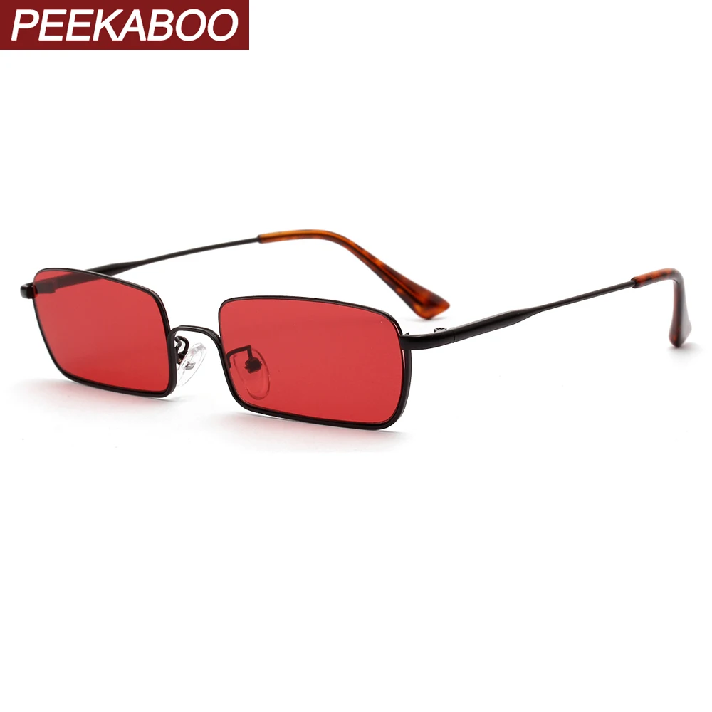 Peekaboo Ретро Квадратные Солнцезащитные очки для мужчин черная коричневая металлическая оправа красные солнцезащитные очки для женщин летние аксессуары uv 400