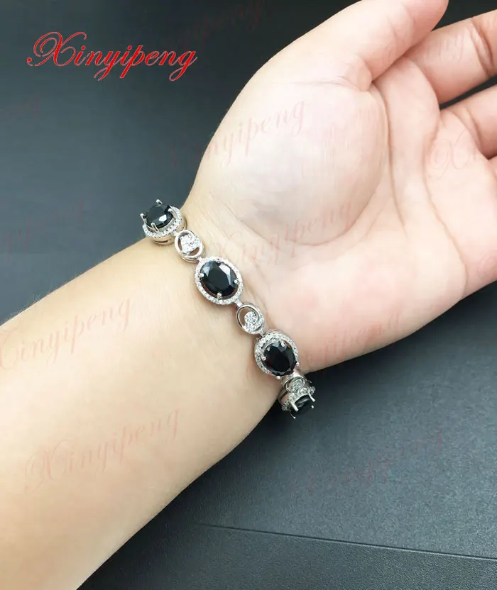 

925 sterling silver with 100% natural Sapphire bracelet Fashion jewelry Mother a gift Blue gems