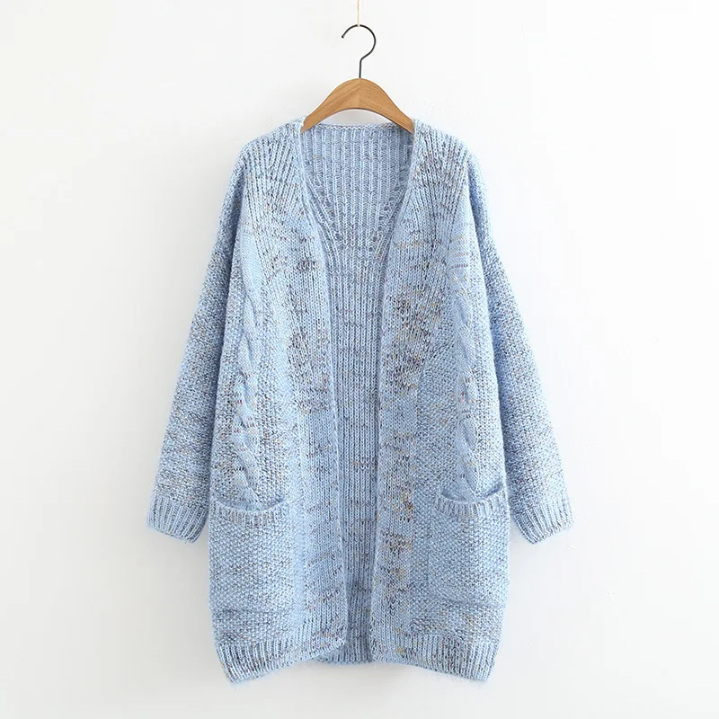 blue PEONFLY осень зима Модные женские с длинным рукавом свободный свитер кардиган женский вязаный женский кардиган Pull Femme джемпер - Color: blue