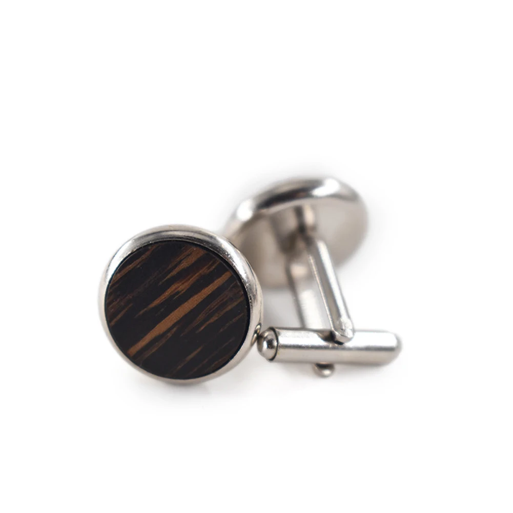 

1 Pair Trendy Round Walnut Wood Cufflinks Blank Cuffs Men Shirt Accessories Gifts XRQ88
