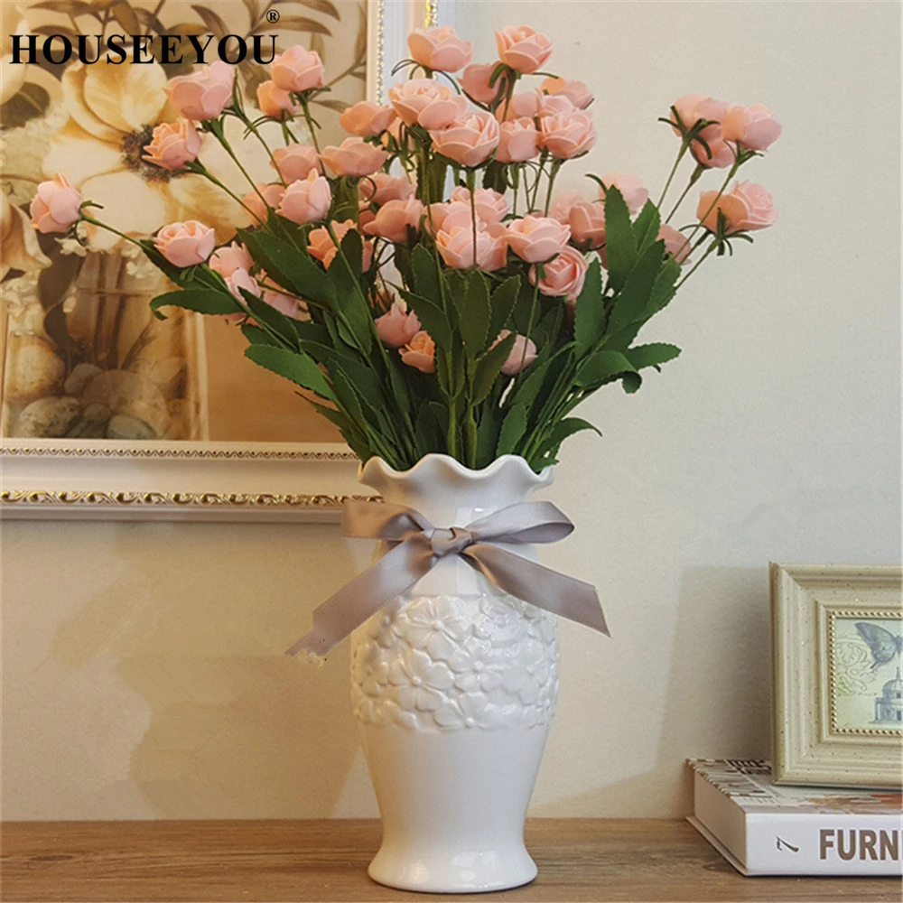 Modern Fashion Europe White Ceramic Flower Vase Home Office Hotel Decoration Tabletop Mesa Vases Wedding Flowerpot | Дом и сад