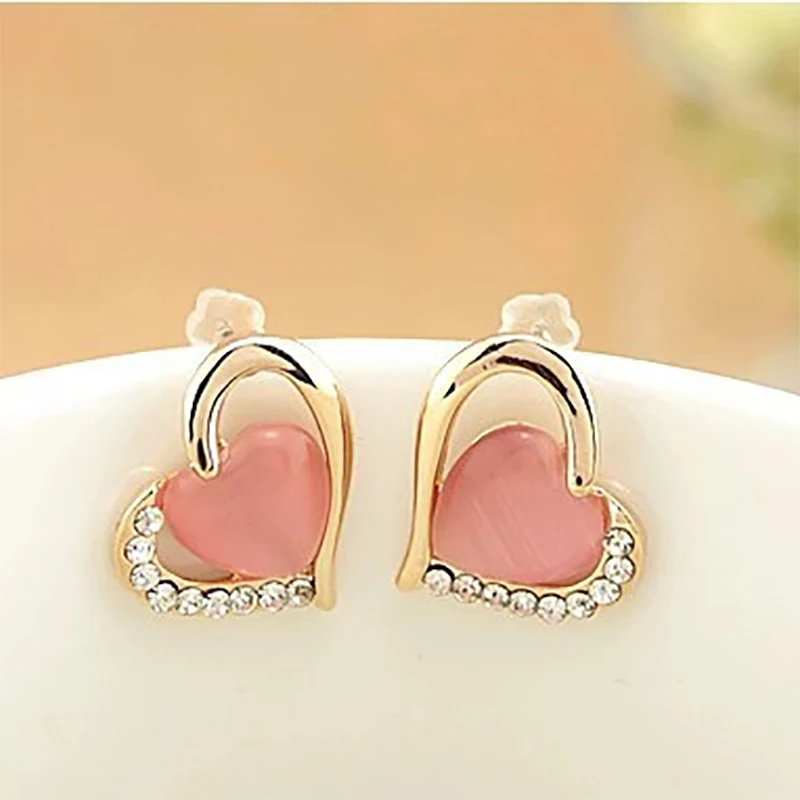 Женские серьги гвоздики в форме сердца с кристаллами и опалом|stud earrings|stud earrings for