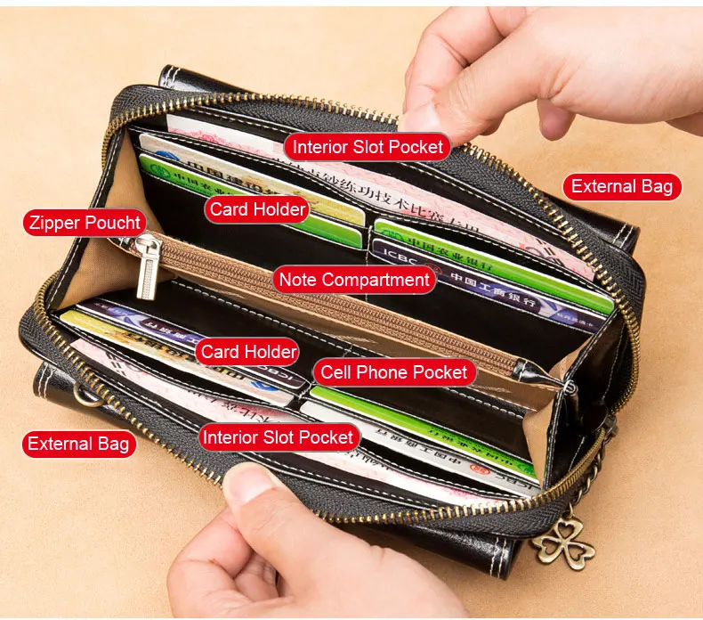 Vintage Oil Wax Leather Women Wallets Long Zippers Purse Genuine Leather Wallet Female Clutch Multifunction Big Capacity Wallet