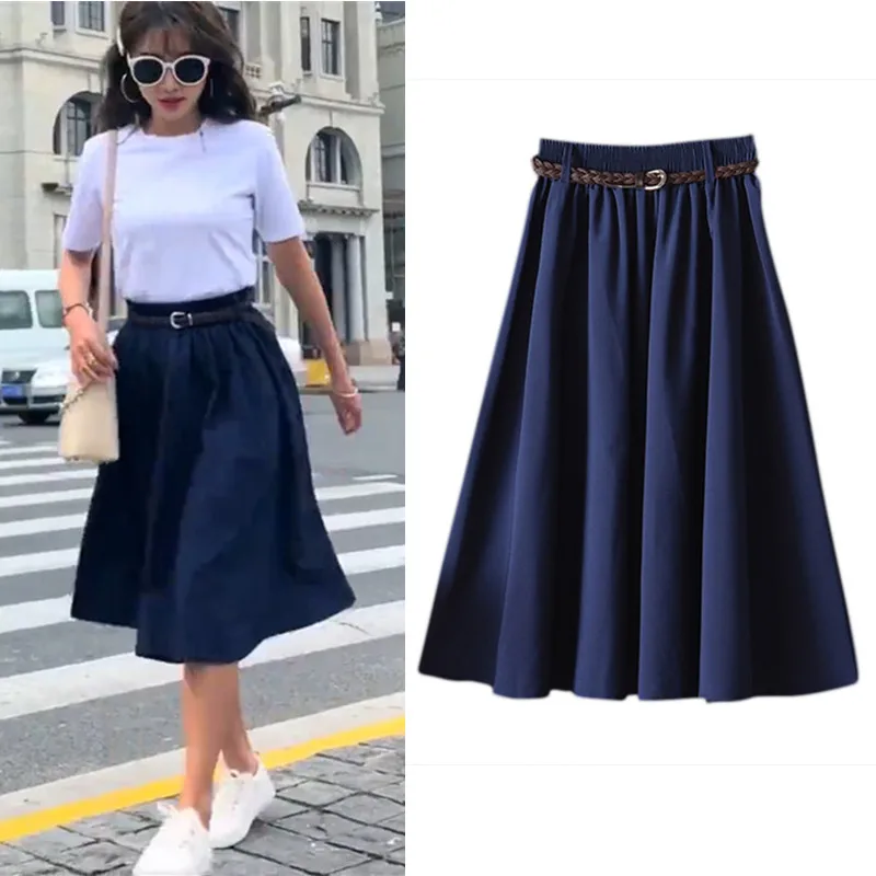 Женская юбка с поясом Летняя Повседневная трапециевидная Высокая талия большой