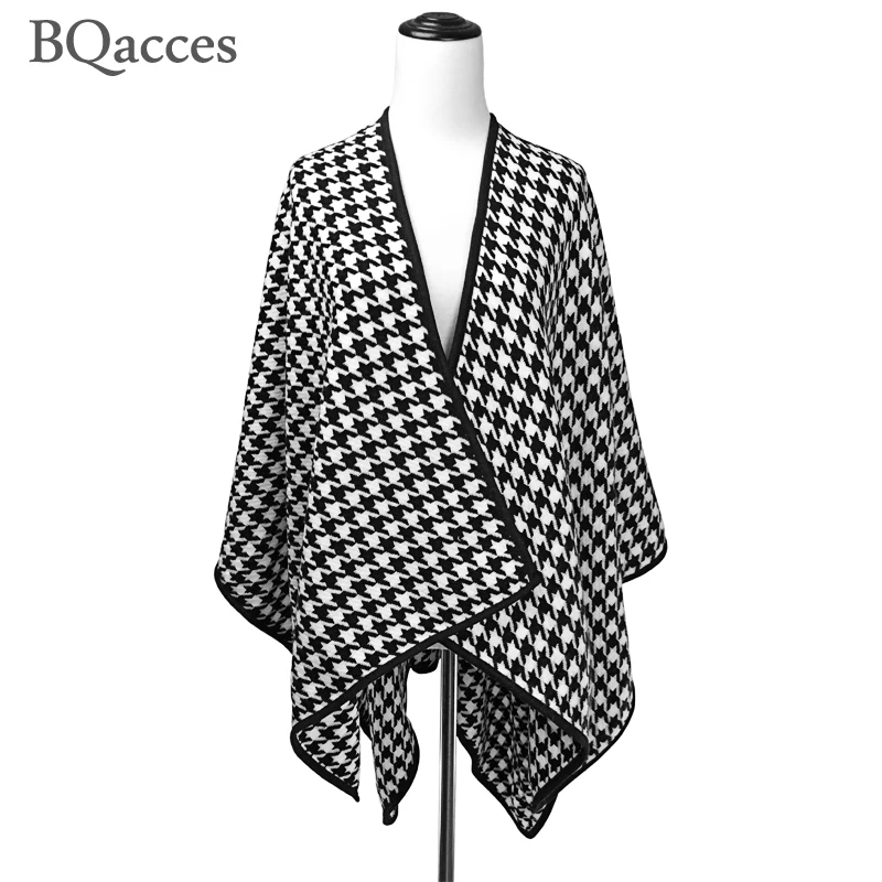Новинка 2016 модный черный и белый пончо с рисунком гусиные лапки шарф для женщин