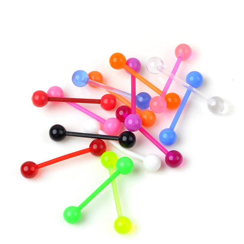 

10pcs Bulk Colorful Flexible Barbell Stud Lip Labret Tongue Ring Ball Bars Body Piercing CHic jewelry Unisex HOT Sell Cheap
