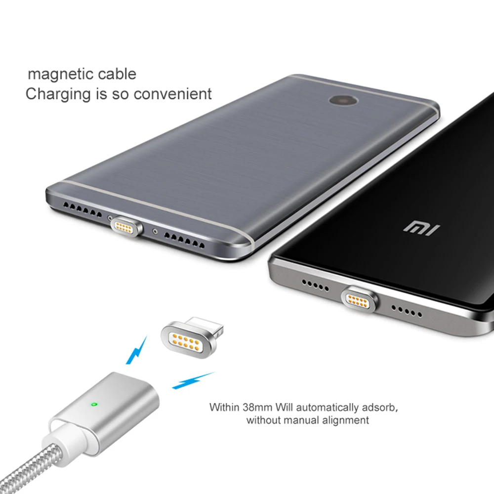 Магнитный кабель F Line USB Type C и Micro нейлоновый Плетеный светодиодный индикатор
