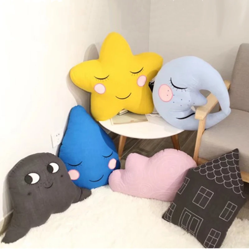 Декоративные подушки с рисунком Облака Звезды Emoji Луны Подушки сна игрушки