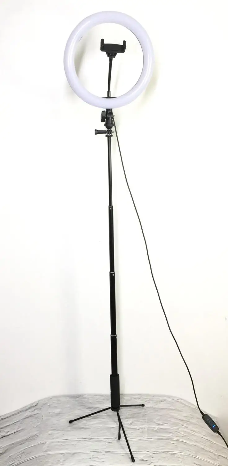10INCH 120cm stand Кольцевой светильник 26 см, 10 дюймов, с держателем для телефона, белая и желтая светодиодная usb-вилка 110 см, штатив 18 см, мини металлическая настольная подставка 185 см, держатель - Цвет: 10INCH 120cm stand