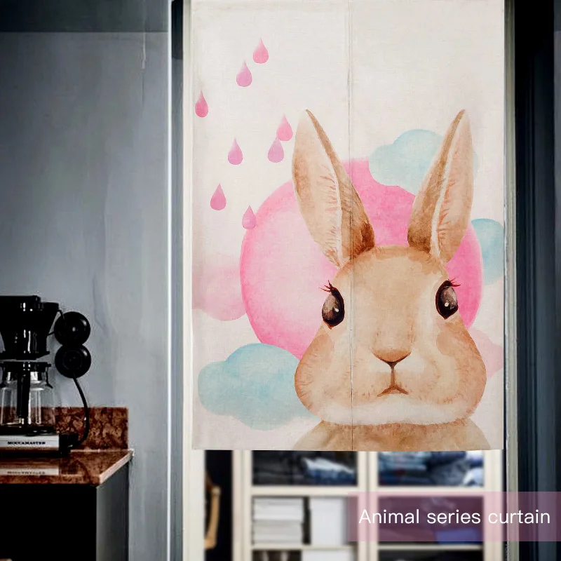 Животные мультфильм кролик арбуз дверь занавеска льняной гобелен детский