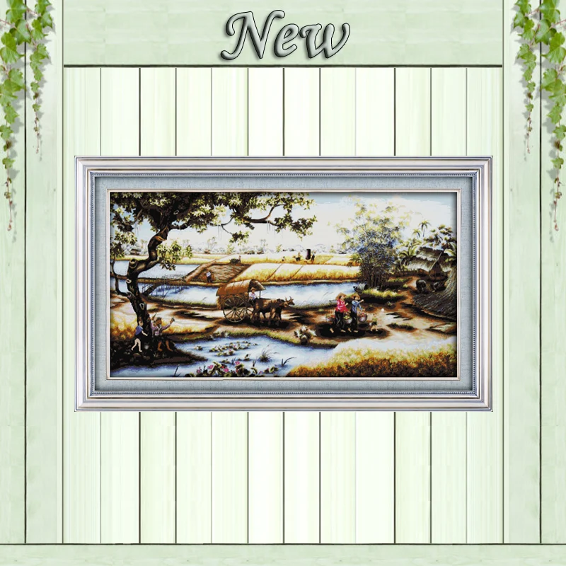 

Countryside Vietnam scenery decor painting counted print on canvas DMC 11CT chinese Cross Stitch Needlework Sets Embroidery kits