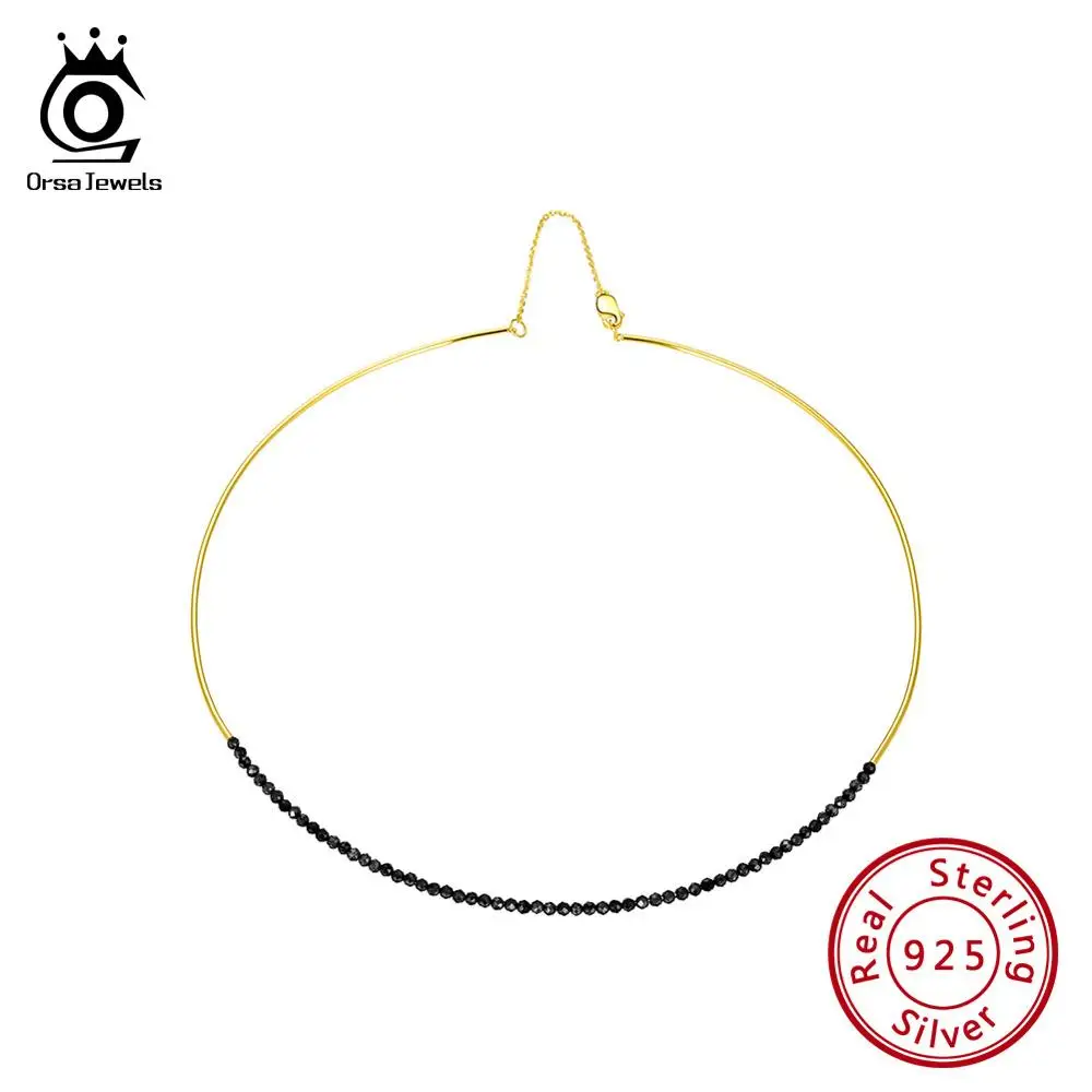 ORSA JEWELS, новинка 925, женское черное шпинель, чокер, подвеска из стерлингового серебра, натуральное короткое ожерелье, Трендовое, одиночное, хорошее ювелирное изделие, SN158