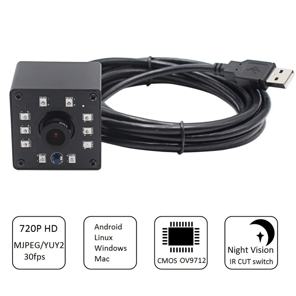 ELP 1 0 mp MJPEG & YUY2 30fps plug and paly Free driver OV9712 CMOS mini usb camera hd с ИК led панелью для ночного