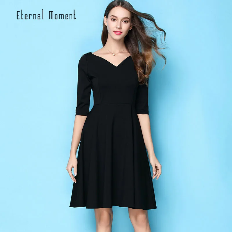 Маленькое черное Dress2017 новые модные женские туфли коктейльное платье черный