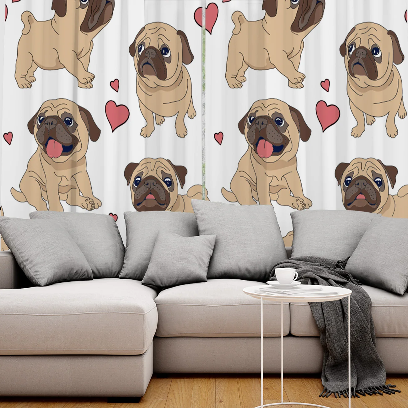 

Dear House Curtains Pug Cute Heart Design Curtains Living Room Decor