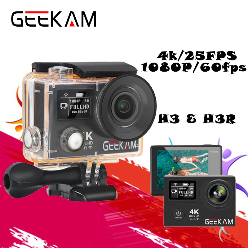 Geekam H3 h3r действие Камера 4 К Wi Fi Ultra HD 170d Go 30 м Водонепроницаемый мини Cam Pro Dual Экран