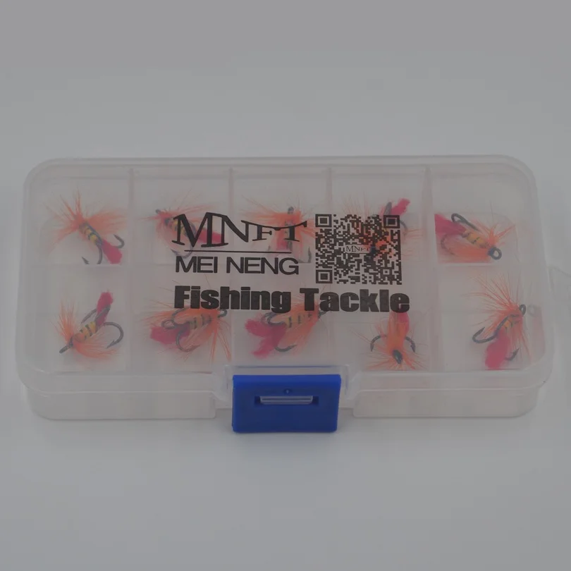 10pcs In Box MNFT 10 шт./кор. тройной 3XTreble крюк мушек для ловли нахлыстом три Fly Крючки приманки оранжевый борода, Черный Желтый корпус рыболовные приманки - Цвет: 10pcs In Box