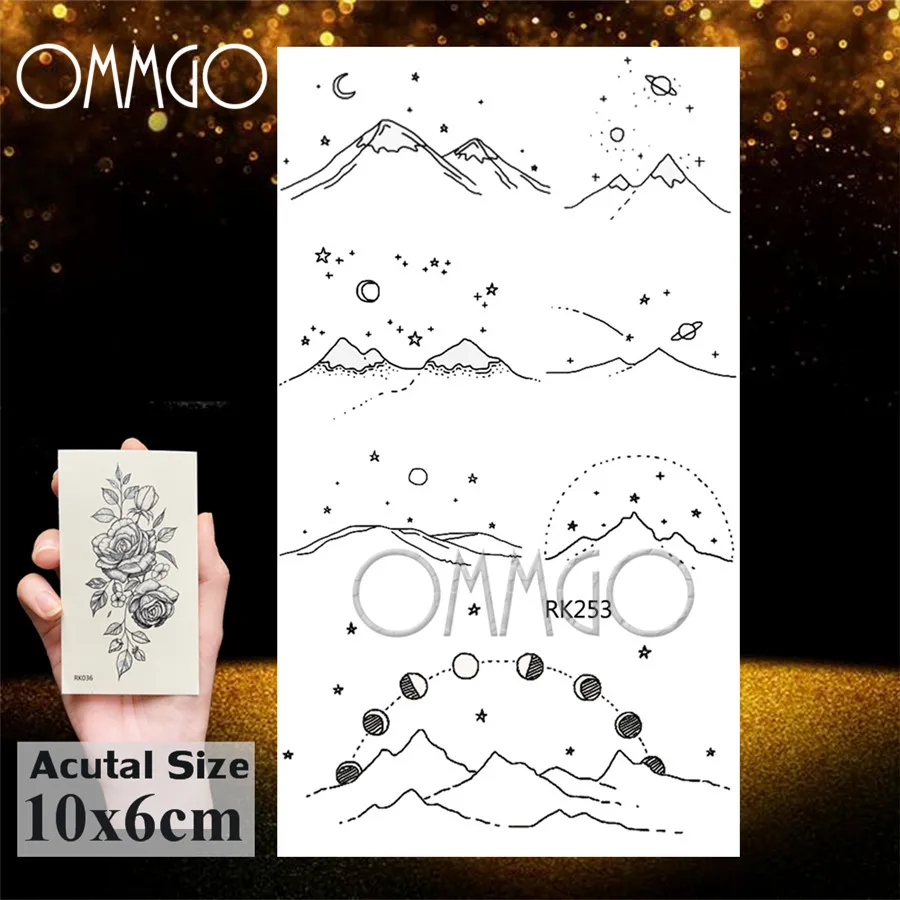 ORK253 OMMGO временная татуировка с лампочкой из стекла, горной сосны, стикер, треугольная волна, Заказная татуировка, боди-арт, рука, черные маленькие фальшивые татуировки - Цвет: ORK253