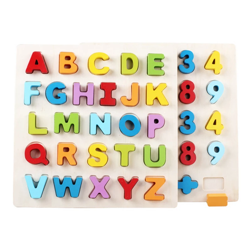 

Kids Educational Toy Alphabets Digital Jigsaw Puzzle Wooden Montessori Early Learning Toy 3D Colorful Letters Board for Children