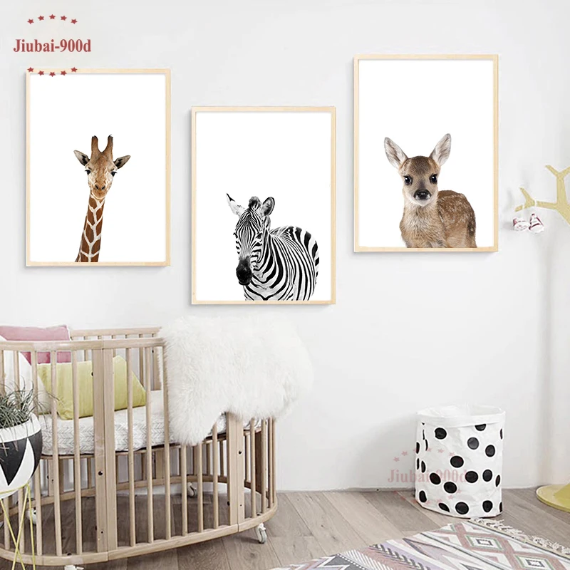 Kids Room Animal Pictures Decor Deer Zebra giraffe Poster Canvas Painting Wall Art Print and Nursery NUR016 | Дом и сад