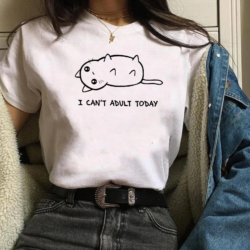 Женская футболка с рисунком из мультфильма Don't Care модная принтом кота женская