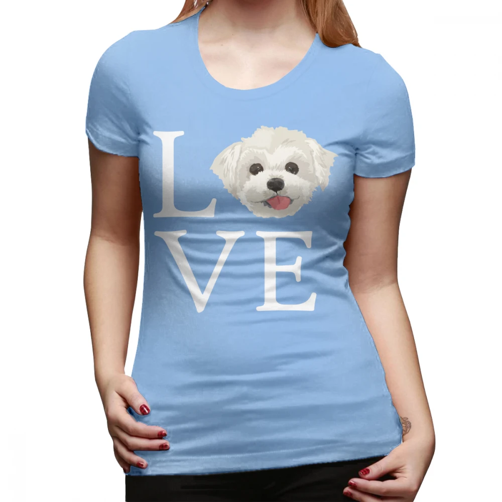 Футболка с Мальтийской собакой, футболка с надписью I Love Maltese Dog Lover, Милая футболка с собачьим лицом, большая женская футболка с коротким рукавом, графическая женская футболка - Цвет: Небесно-голубой