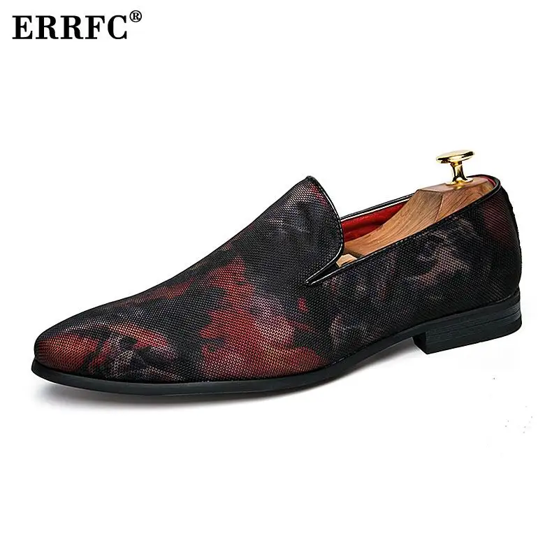 

ERRFC New Arrival Men Casual Loafer Shoes Fashion Round Toe Slip On Print Pattern Red Leisure Shoes Man Size 38-44 Zapatos