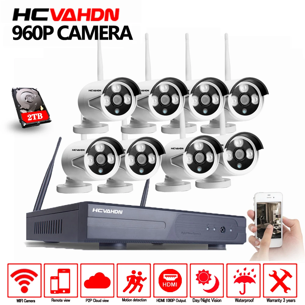 Система видеонаблюдения беспроводная NVR Камера P2P 8 каналов шт. 960P HD инфракрасная