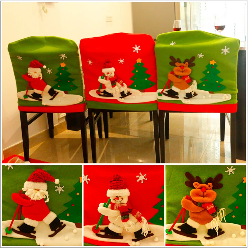 Merry Christmas Санта красный Снеговик шляпа оленя обеденный чехол для спинки стула вечерние рождественские украшения стола для дома