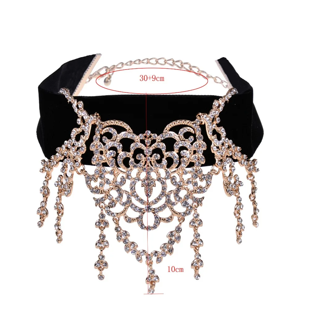 2017 бархатное роскошное большое колье-ошейник Цветочные бусины-кристаллы