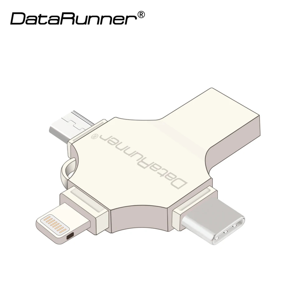 DataRunner USB флеш-накопитель OTG 4 в 1 USB3.0/iOS/type C/Micro usb флеш-накопитель 16 ГБ 32 ГБ 64 ГБ 128 ГБ флешка